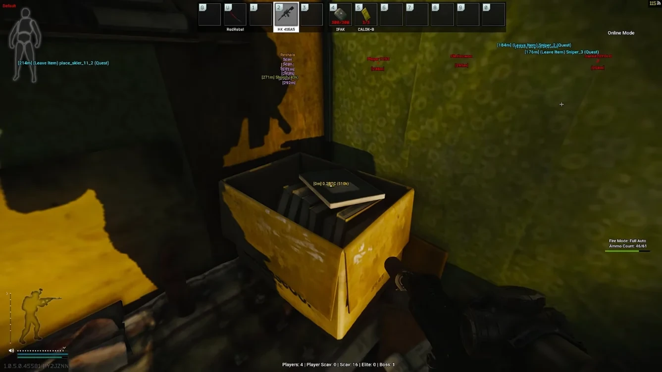 Container loot ESP showing Bitcoin value inside a box